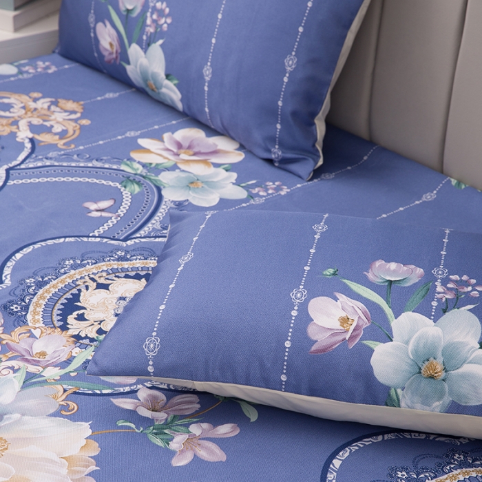 91家纺网 家纺一手货源 找家纺 纽缦  2021新款冰丝凉席三件套床裙款 满庭芳紫