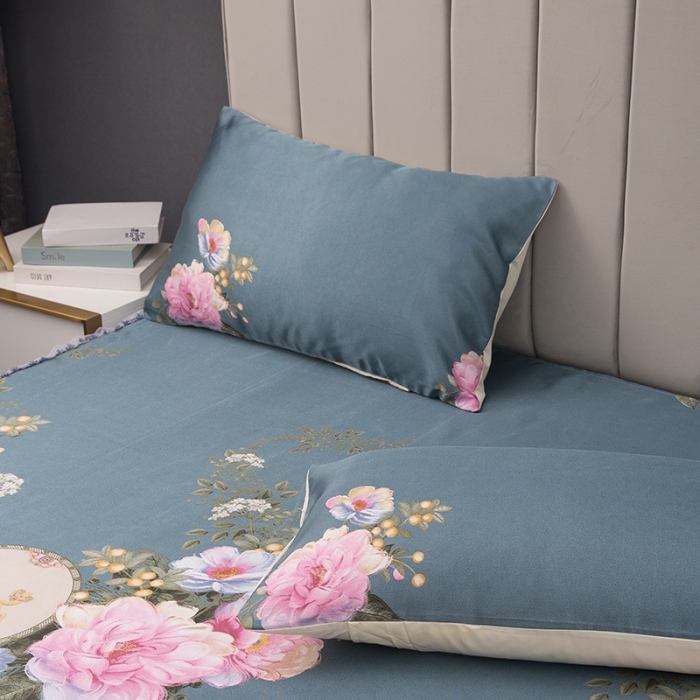 91家纺网 家纺一手货源 找家纺 纽缦  2021新款冰丝凉席三件套床裙款 梦蝶