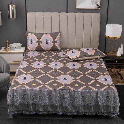 纽缦 2021新款冰丝凉席三件套床裙款 蜜莉尔