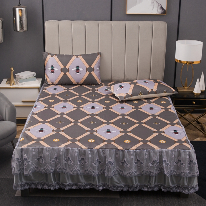 91家纺网 家纺一手货源 找家纺 纽缦  2021新款冰丝凉席三件套床裙款 蜜莉尔