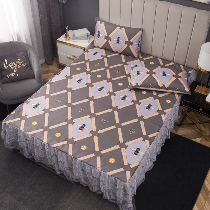 91家纺网 家纺一手货源 找家纺 纽缦  2021新款冰丝凉席三件套床裙款 蜜莉尔