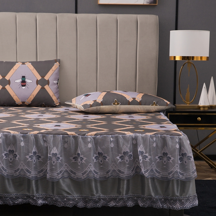 91家纺网 家纺一手货源 找家纺 纽缦  2021新款冰丝凉席三件套床裙款 蜜莉尔