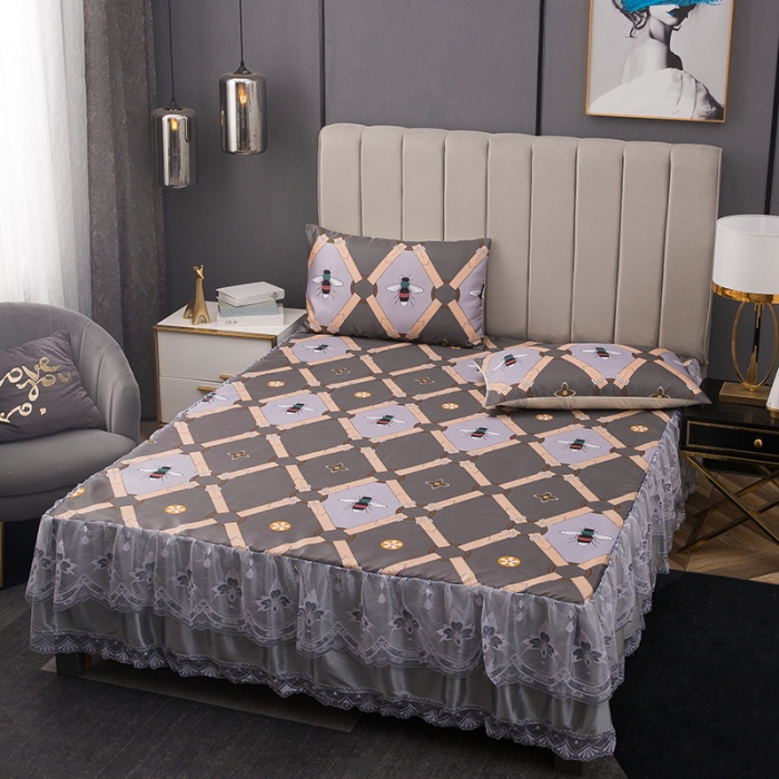 91家纺网 家纺一手货源 找家纺 纽缦  2021新款冰丝凉席三件套床裙款 蜜莉尔