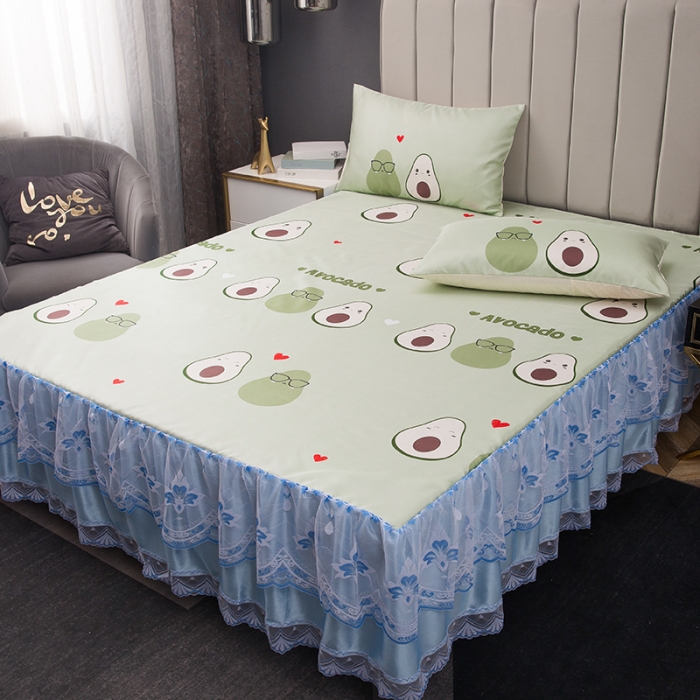 91家纺网 家纺一手货源 找家纺 纽缦  2021新款冰丝凉席三件套床裙款 牛油果