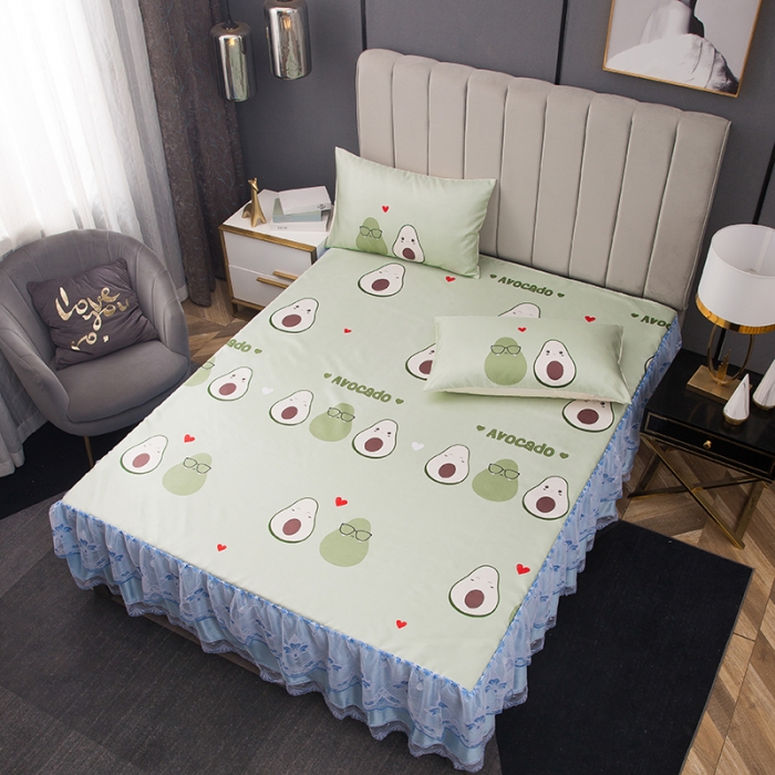 91家纺网 家纺一手货源 找家纺 纽缦  2021新款冰丝凉席三件套床裙款 牛油果