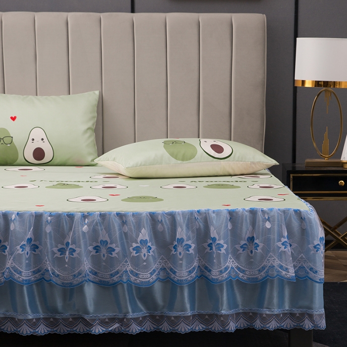 91家纺网 家纺一手货源 找家纺 纽缦  2021新款冰丝凉席三件套床裙款 牛油果