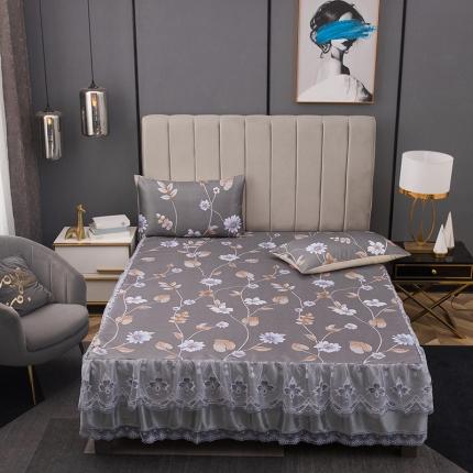 纽缦 2021新款冰丝凉席三件套床裙款 诺尔曼灰