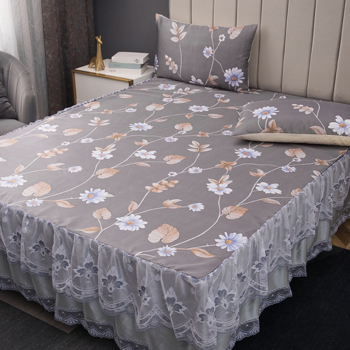 91家纺网 家纺一手货源 找家纺 纽缦  2021新款冰丝凉席三件套床裙款 诺尔曼灰