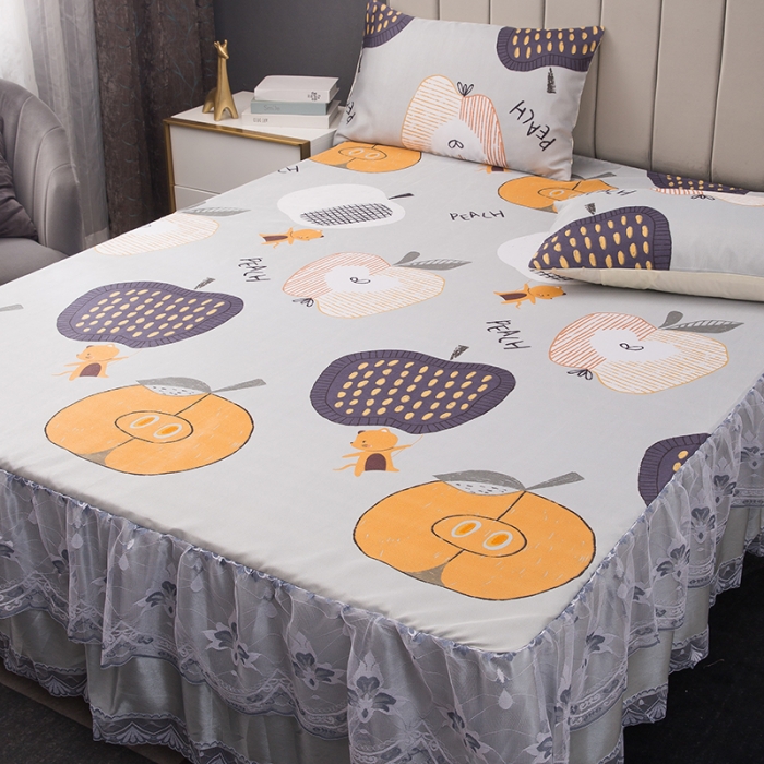 91家纺网 家纺一手货源 找家纺 纽缦  2021新款冰丝凉席三件套床裙款 苹果乐园