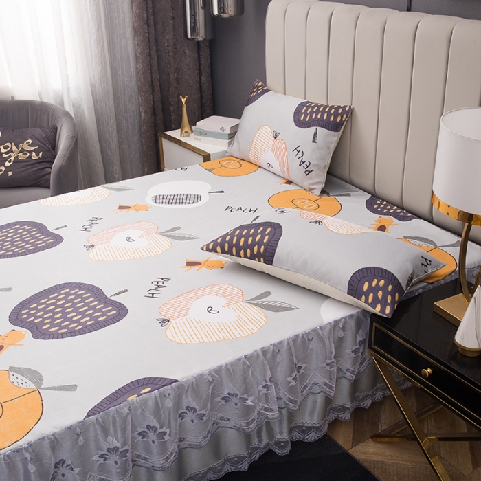 91家纺网 家纺一手货源 找家纺 纽缦  2021新款冰丝凉席三件套床裙款 苹果乐园