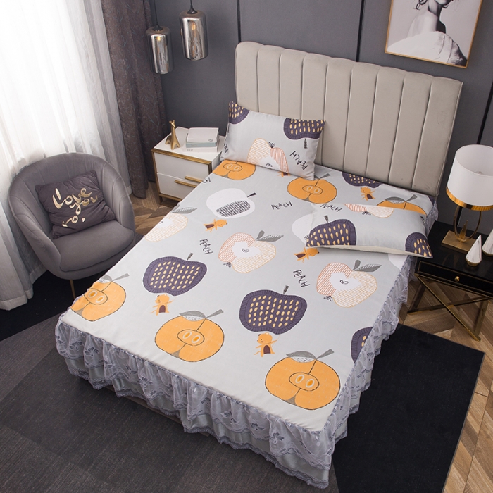 91家纺网 家纺一手货源 找家纺 纽缦  2021新款冰丝凉席三件套床裙款 苹果乐园