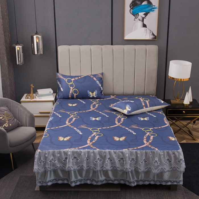 91家纺网 家纺一手货源 找家纺 纽缦  2021新款冰丝凉席三件套床裙款 清新物语