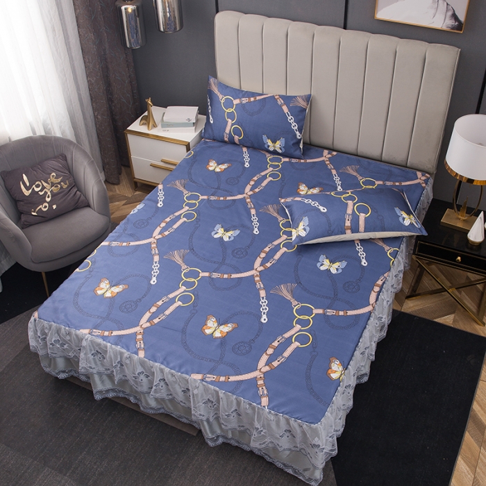 91家纺网 家纺一手货源 找家纺 纽缦  2021新款冰丝凉席三件套床裙款 清新物语