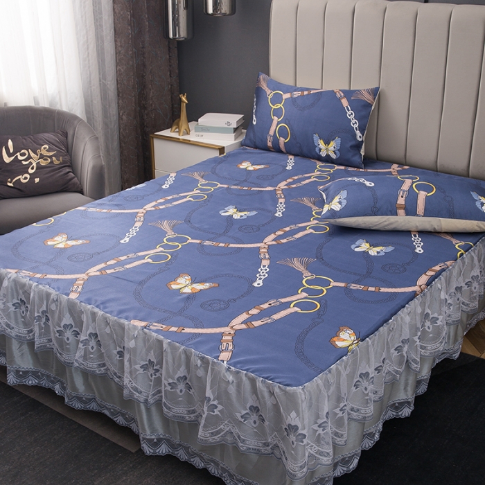 91家纺网 家纺一手货源 找家纺 纽缦  2021新款冰丝凉席三件套床裙款 清新物语