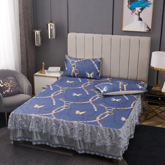 91家纺网 家纺一手货源 找家纺 纽缦  2021新款冰丝凉席三件套床裙款 清新物语