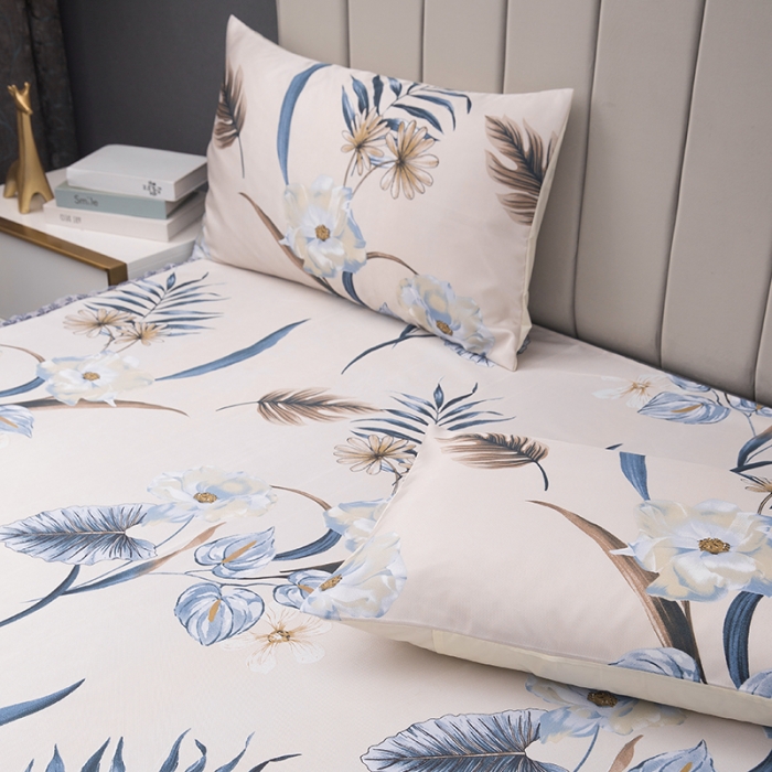 91家纺网 家纺一手货源 找家纺 纽缦  2021新款冰丝凉席三件套床裙款 清馨花园米