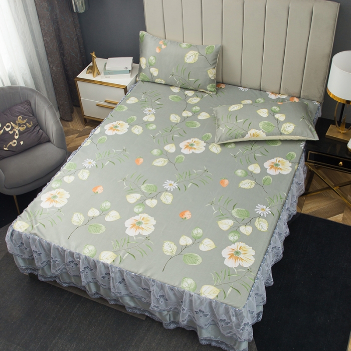 91家纺网 家纺一手货源 找家纺 纽缦  2021新款冰丝凉席三件套床裙款 清韵