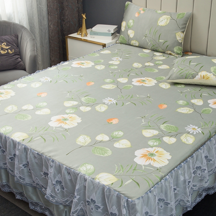 91家纺网 家纺一手货源 找家纺 纽缦  2021新款冰丝凉席三件套床裙款 清韵