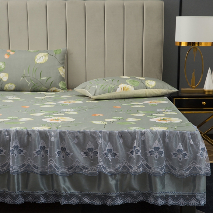 91家纺网 家纺一手货源 找家纺 纽缦  2021新款冰丝凉席三件套床裙款 清韵