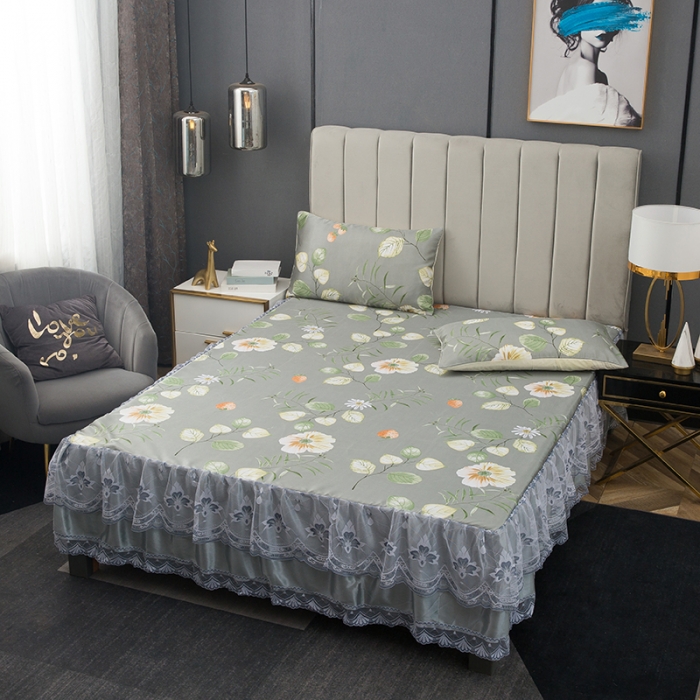 91家纺网 家纺一手货源 找家纺 纽缦  2021新款冰丝凉席三件套床裙款 清韵