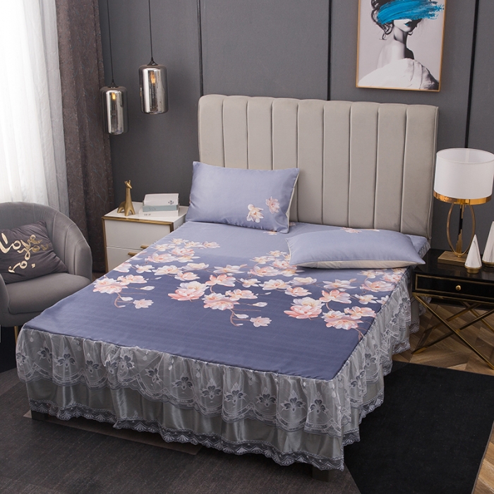 91家纺网 家纺一手货源 找家纺 纽缦  2021新款冰丝凉席三件套床裙款 如梦令