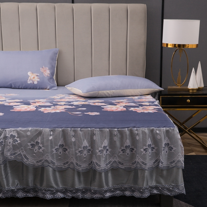 91家纺网 家纺一手货源 找家纺 纽缦  2021新款冰丝凉席三件套床裙款 如梦令