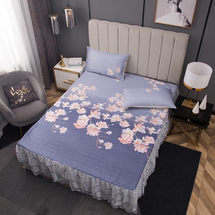 91家纺网 家纺一手货源 找家纺 纽缦  2021新款冰丝凉席三件套床裙款 如梦令