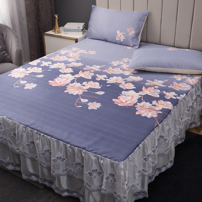 91家纺网 家纺一手货源 找家纺 纽缦  2021新款冰丝凉席三件套床裙款 如梦令