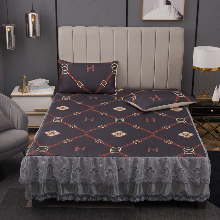 91家纺网 家纺一手货源 找家纺 纽缦  2021新款冰丝凉席三件套床裙款 时尚秀