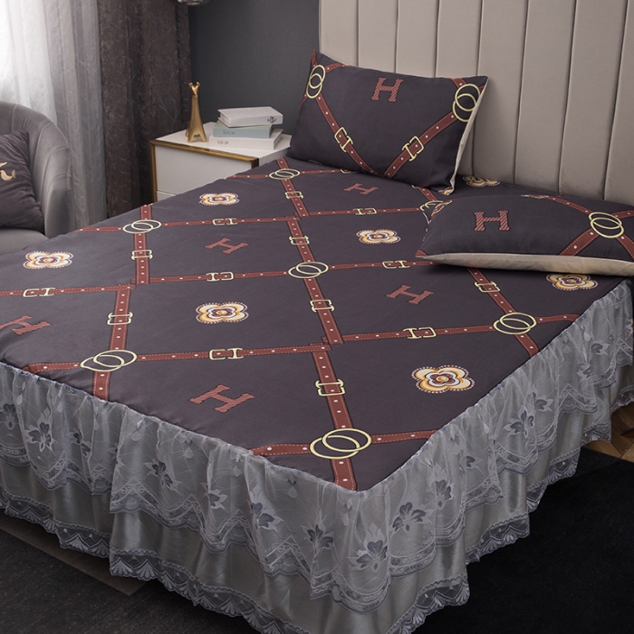 91家纺网 家纺一手货源 找家纺 纽缦  2021新款冰丝凉席三件套床裙款 时尚秀