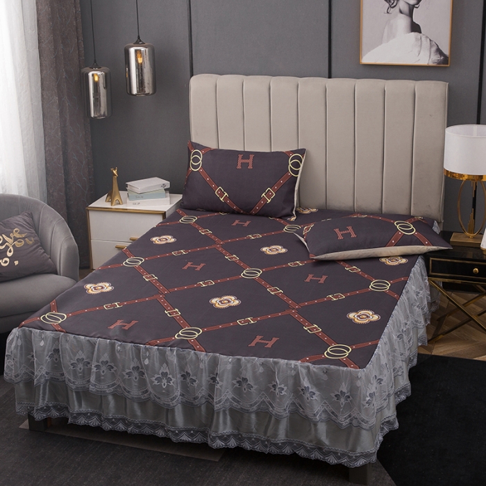 91家纺网 家纺一手货源 找家纺 纽缦  2021新款冰丝凉席三件套床裙款 时尚秀