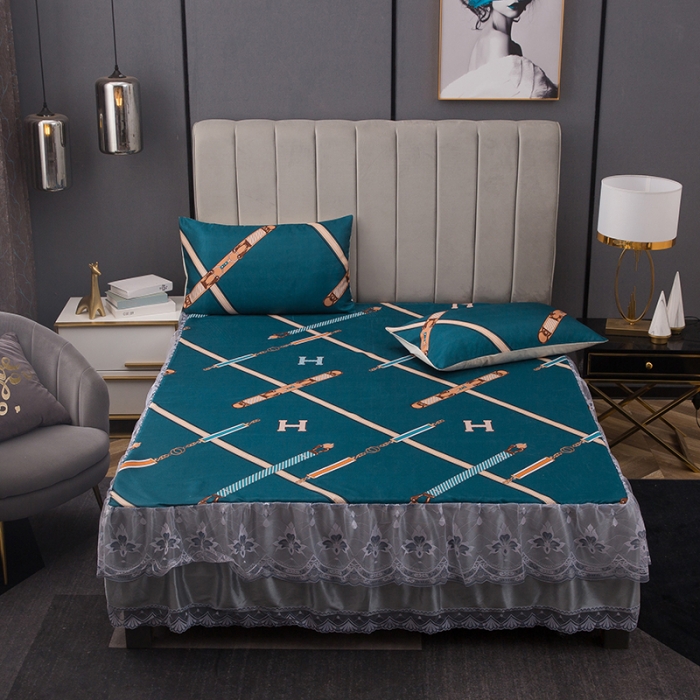 91家纺网 家纺一手货源 找家纺 纽缦  2021新款冰丝凉席三件套床裙款 天空之城