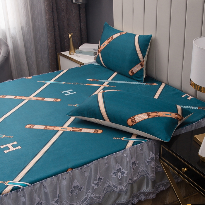 91家纺网 家纺一手货源 找家纺 纽缦  2021新款冰丝凉席三件套床裙款 天空之城