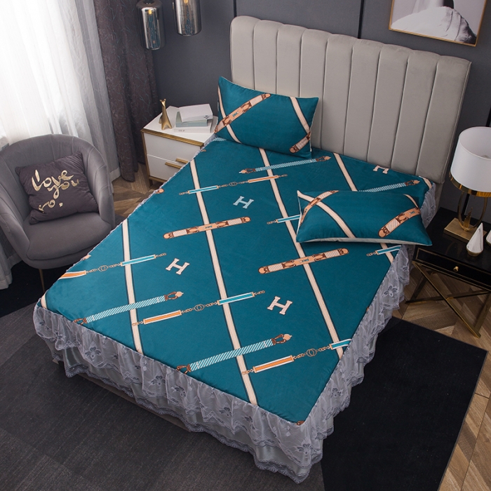 91家纺网 家纺一手货源 找家纺 纽缦  2021新款冰丝凉席三件套床裙款 天空之城