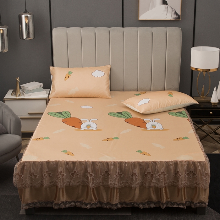 91家纺网 家纺一手货源 找家纺 纽缦  2021新款冰丝凉席三件套床裙款 兔兔爱萝卜