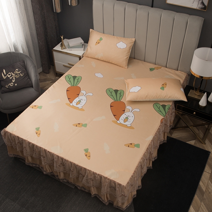 91家纺网 家纺一手货源 找家纺 纽缦  2021新款冰丝凉席三件套床裙款 兔兔爱萝卜