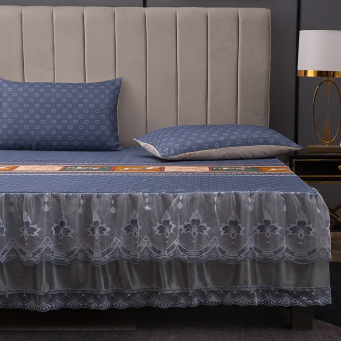 91家纺网 家纺一手货源 找家纺 纽缦  2021新款冰丝凉席三件套床裙款 闲趣时光