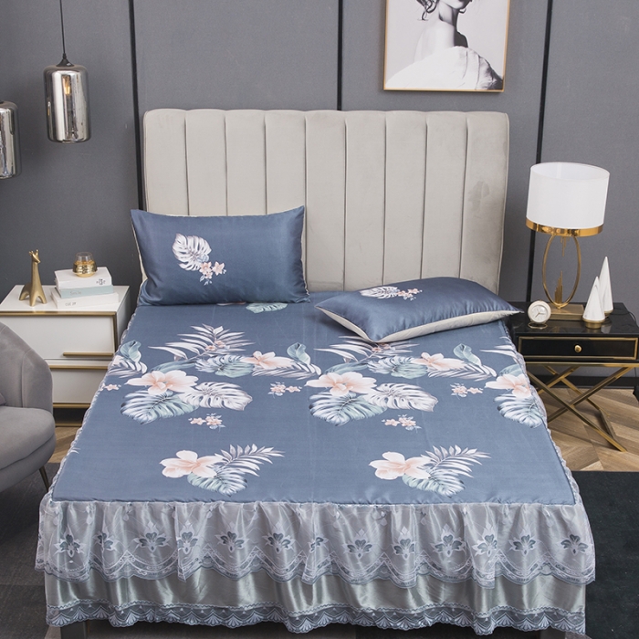 91家纺网 家纺一手货源 找家纺 纽缦  2021新款冰丝凉席三件套床裙款 幸福沉醉