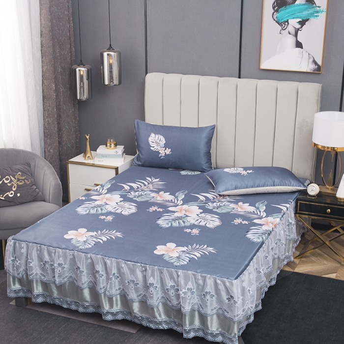 91家纺网 家纺一手货源 找家纺 纽缦  2021新款冰丝凉席三件套床裙款 幸福沉醉