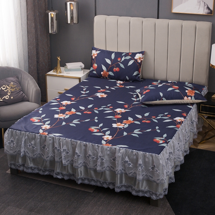 91家纺网 家纺一手货源 找家纺 纽缦  2021新款冰丝凉席三件套床裙款 夜舞缤纷兰