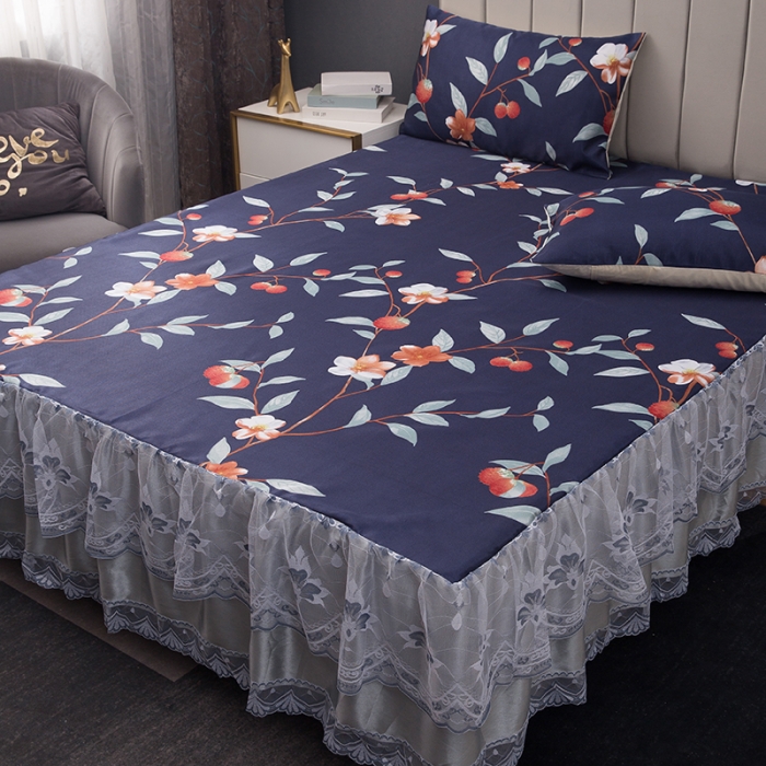 91家纺网 家纺一手货源 找家纺 纽缦  2021新款冰丝凉席三件套床裙款 夜舞缤纷兰