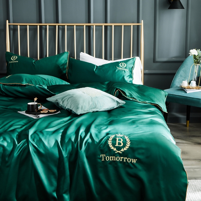 91家纺网 家纺一手货源 找家纺 琪格格 2022新款水洗真丝刺绣四件套 都市-魅惑绿