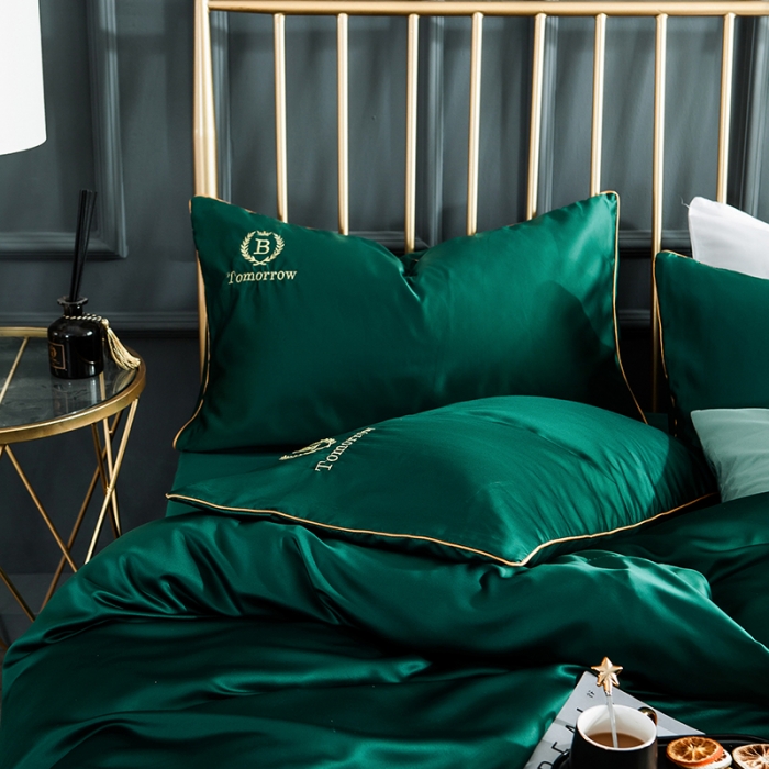 91家纺网 家纺一手货源 找家纺 琪格格 2022新款水洗真丝刺绣四件套 都市-魅惑绿