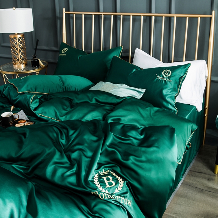 91家纺网 家纺一手货源 找家纺 琪格格 2022新款水洗真丝刺绣四件套 都市-魅惑绿