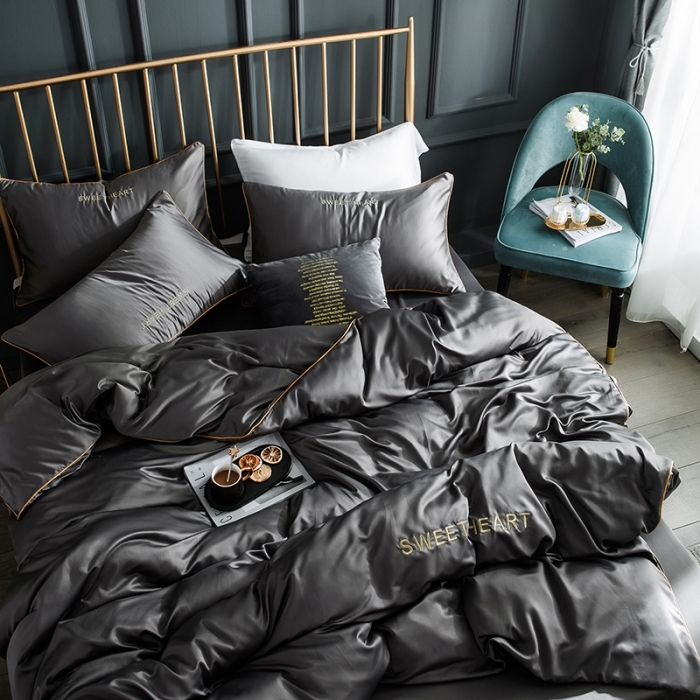 91家纺网 家纺一手货源 找家纺 琪格格 2022新款水洗真丝刺绣四件套 你好爱情-雅韵灰