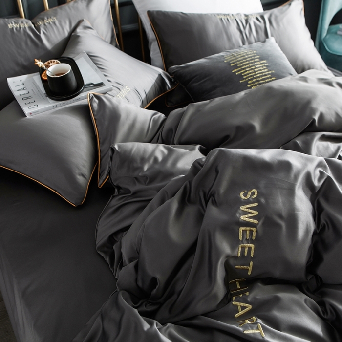 91家纺网 家纺一手货源 找家纺 琪格格 2022新款水洗真丝刺绣四件套 你好爱情-雅韵灰