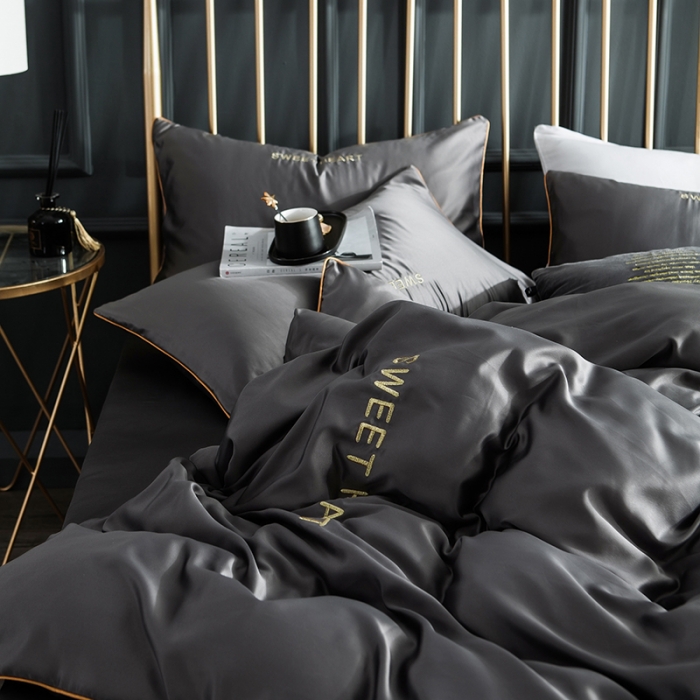 91家纺网 家纺一手货源 找家纺 琪格格 2022新款水洗真丝刺绣四件套 你好爱情-雅韵灰