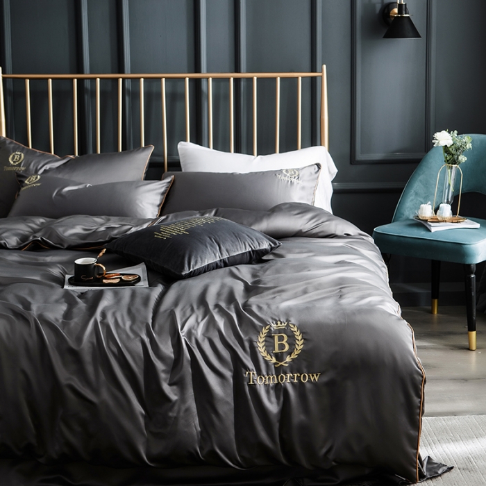 91家纺网 家纺一手货源 找家纺 琪格格 2022新款水洗真丝刺绣四件套 都市-雅韵灰