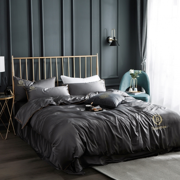 91家纺网 家纺一手货源 找家纺 琪格格 2022新款水洗真丝刺绣四件套 都市-雅韵灰