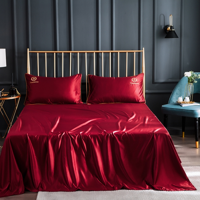 91家纺网 家纺一手货源 找家纺 琪格格 2022新款水洗真丝刺绣四件套 都市-浪漫酒红